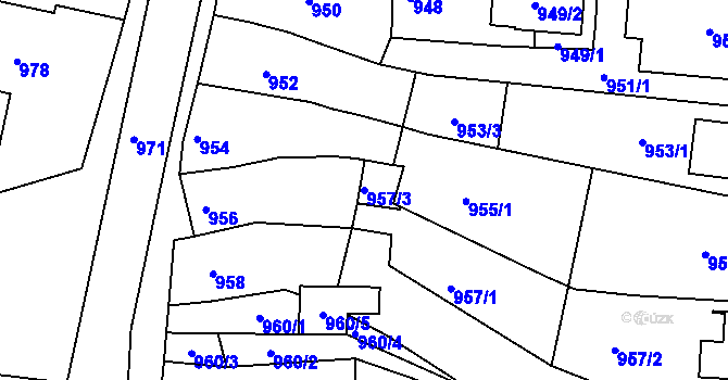Parcela st. 957/3 v KÚ Hulín, Katastrální mapa
