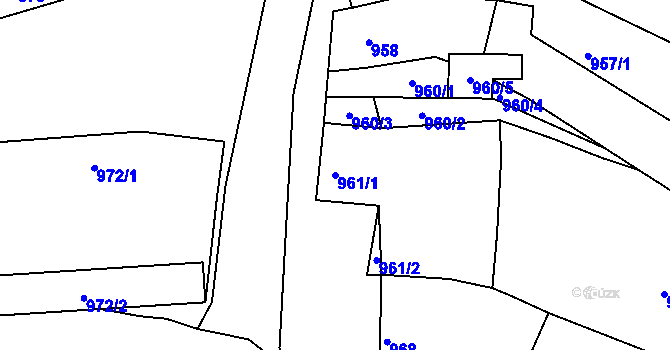 Parcela st. 961/1 v KÚ Hulín, Katastrální mapa