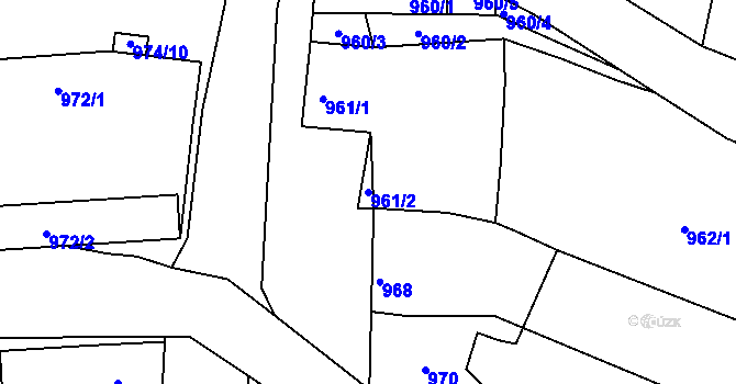 Parcela st. 961/2 v KÚ Hulín, Katastrální mapa