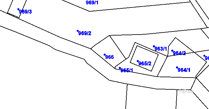 Parcela st. 966 v KÚ Hulín, Katastrální mapa
