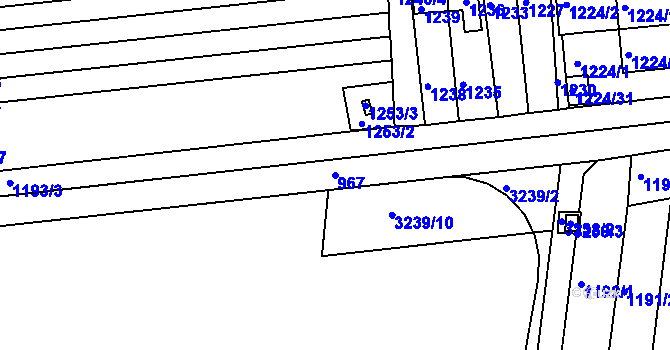 Parcela st. 967 v KÚ Hulín, Katastrální mapa