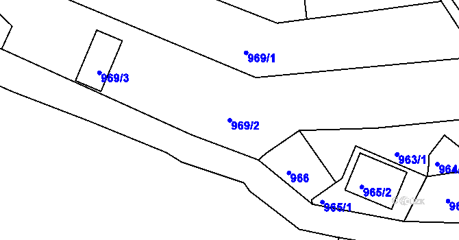 Parcela st. 969/2 v KÚ Hulín, Katastrální mapa
