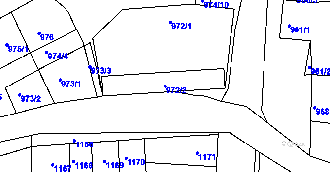 Parcela st. 972/2 v KÚ Hulín, Katastrální mapa