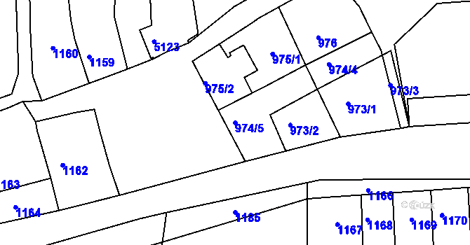 Parcela st. 974/5 v KÚ Hulín, Katastrální mapa