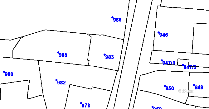 Parcela st. 983 v KÚ Hulín, Katastrální mapa