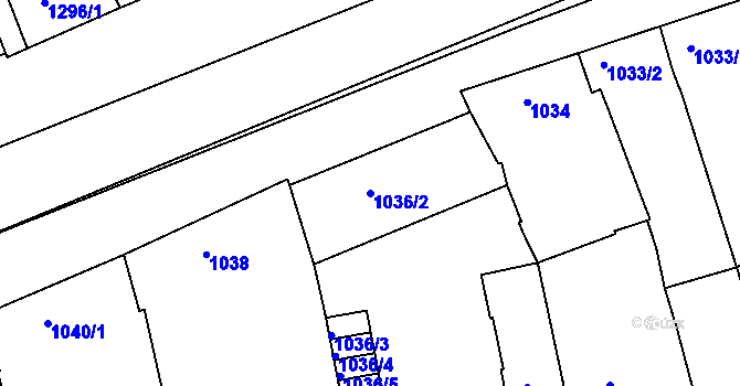 Parcela st. 1036/2 v KÚ Hulín, Katastrální mapa
