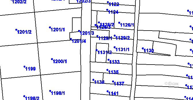 Parcela st. 1131/2 v KÚ Hulín, Katastrální mapa