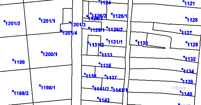 Parcela st. 1133 v KÚ Hulín, Katastrální mapa