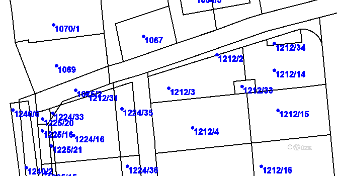 Parcela st. 1212/3 v KÚ Hulín, Katastrální mapa