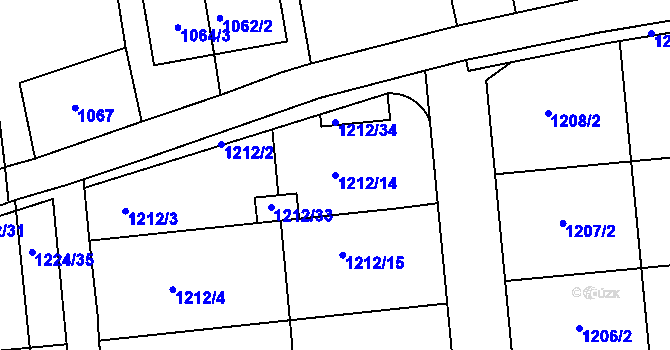 Parcela st. 1212/14 v KÚ Hulín, Katastrální mapa