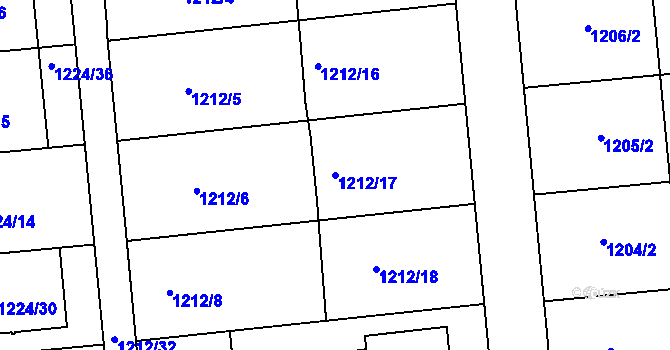 Parcela st. 1212/17 v KÚ Hulín, Katastrální mapa