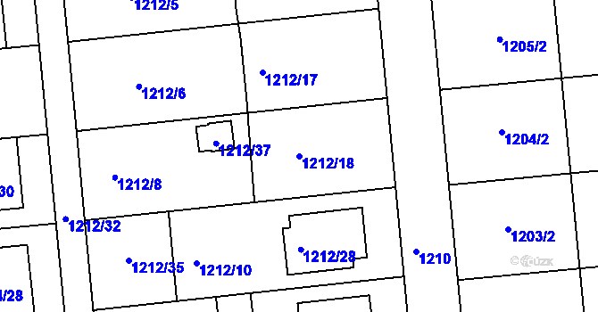 Parcela st. 1212/18 v KÚ Hulín, Katastrální mapa