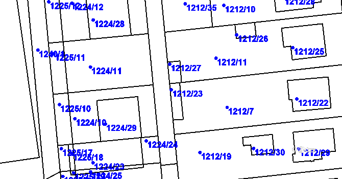 Parcela st. 1212/23 v KÚ Hulín, Katastrální mapa