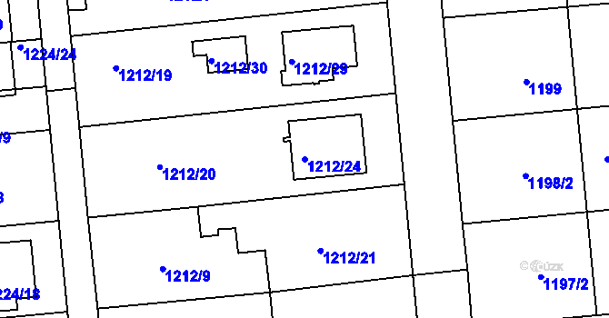 Parcela st. 1212/24 v KÚ Hulín, Katastrální mapa