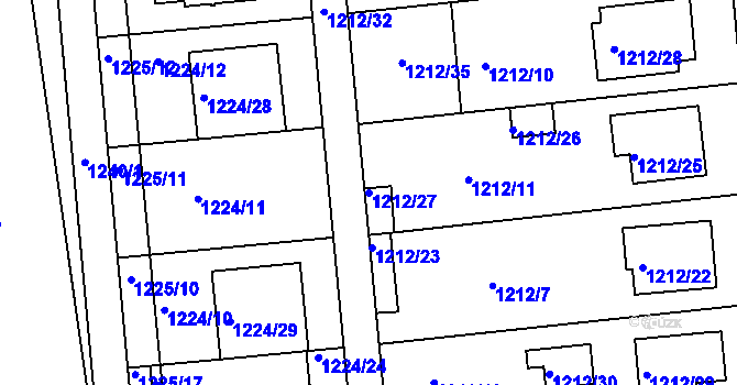 Parcela st. 1212/27 v KÚ Hulín, Katastrální mapa