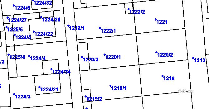 Parcela st. 1220/1 v KÚ Hulín, Katastrální mapa