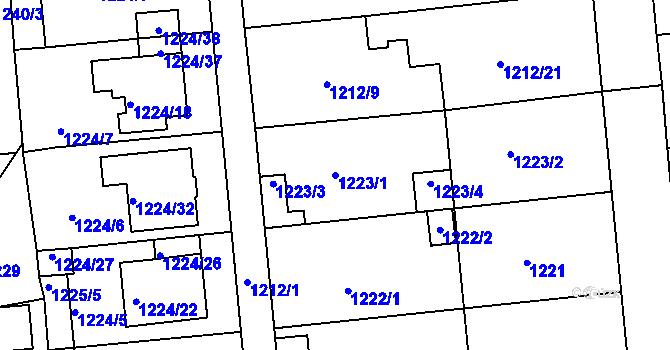 Parcela st. 1223/1 v KÚ Hulín, Katastrální mapa
