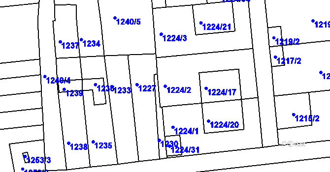 Parcela st. 1224/2 v KÚ Hulín, Katastrální mapa