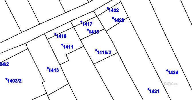 Parcela st. 1416/2 v KÚ Hulín, Katastrální mapa