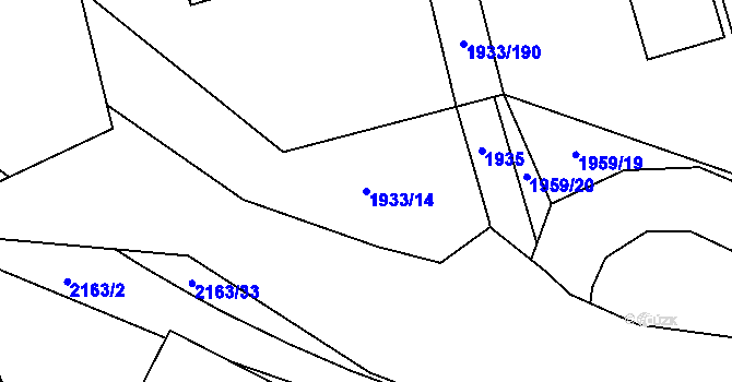 Parcela st. 1933/14 v KÚ Hulín, Katastrální mapa