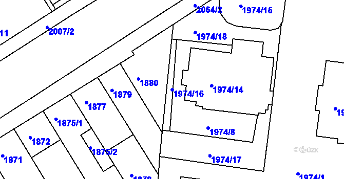 Parcela st. 1974/16 v KÚ Hulín, Katastrální mapa