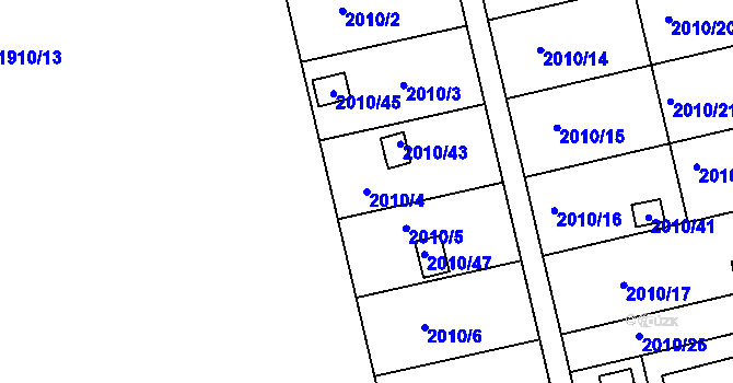 Parcela st. 2010/4 v KÚ Hulín, Katastrální mapa
