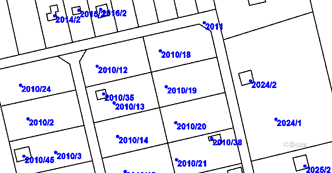 Parcela st. 2010/19 v KÚ Hulín, Katastrální mapa