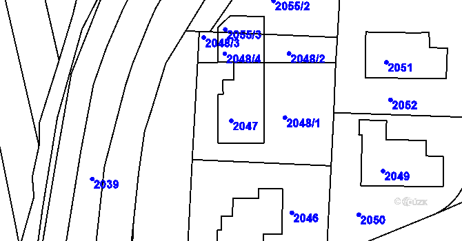 Parcela st. 2047 v KÚ Hulín, Katastrální mapa