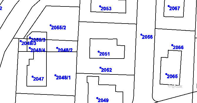 Parcela st. 2051 v KÚ Hulín, Katastrální mapa