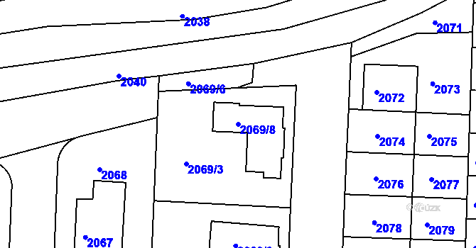 Parcela st. 2069/8 v KÚ Hulín, Katastrální mapa