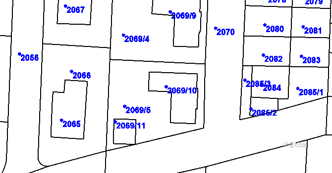 Parcela st. 2069/10 v KÚ Hulín, Katastrální mapa