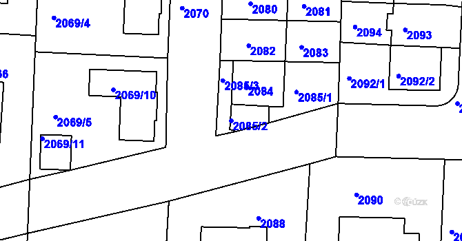 Parcela st. 2085/2 v KÚ Hulín, Katastrální mapa