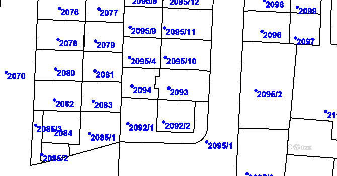Parcela st. 2093 v KÚ Hulín, Katastrální mapa