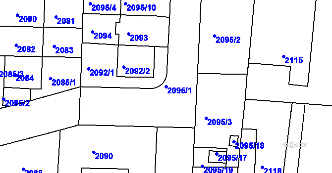 Parcela st. 2095/1 v KÚ Hulín, Katastrální mapa