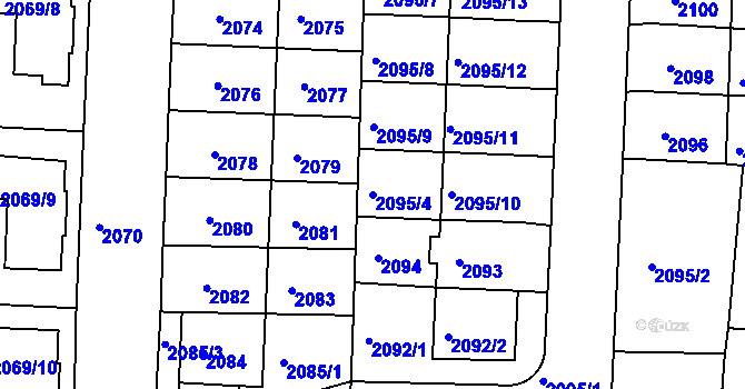 Parcela st. 2095/4 v KÚ Hulín, Katastrální mapa