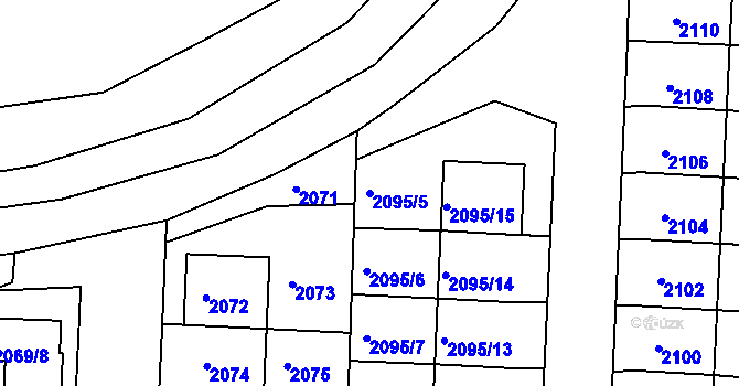 Parcela st. 2095/5 v KÚ Hulín, Katastrální mapa