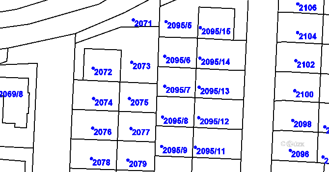 Parcela st. 2095/7 v KÚ Hulín, Katastrální mapa