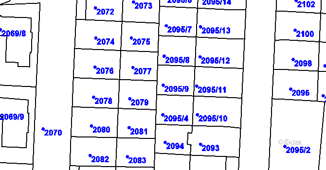Parcela st. 2095/9 v KÚ Hulín, Katastrální mapa