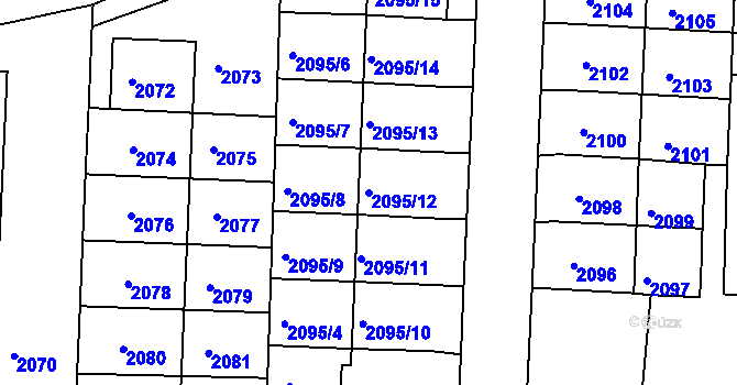 Parcela st. 2095/12 v KÚ Hulín, Katastrální mapa