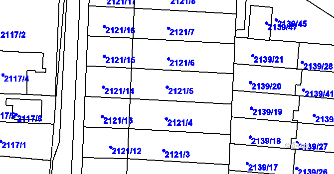 Parcela st. 2121/5 v KÚ Hulín, Katastrální mapa