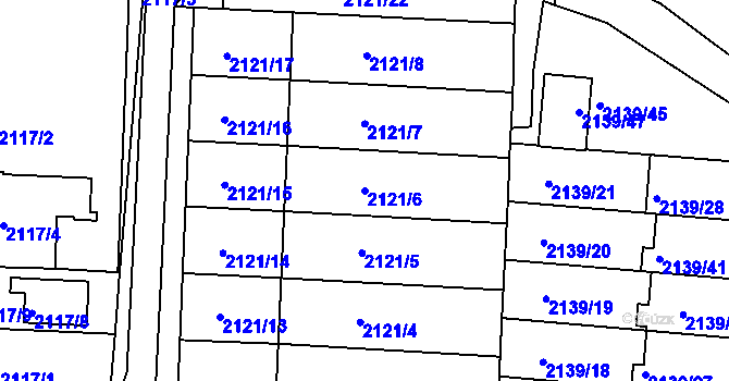 Parcela st. 2121/6 v KÚ Hulín, Katastrální mapa