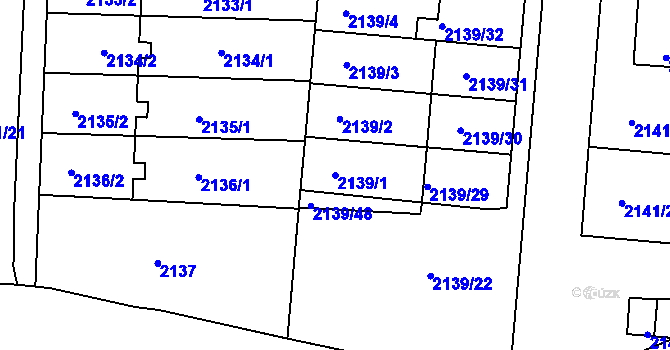 Parcela st. 2139/1 v KÚ Hulín, Katastrální mapa