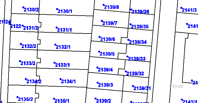 Parcela st. 2139/5 v KÚ Hulín, Katastrální mapa