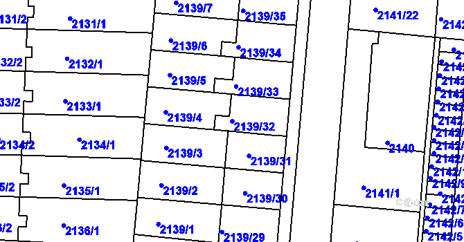 Parcela st. 2139/32 v KÚ Hulín, Katastrální mapa