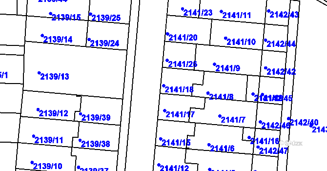 Parcela st. 2141/18 v KÚ Hulín, Katastrální mapa