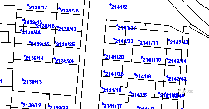 Parcela st. 2141/20 v KÚ Hulín, Katastrální mapa