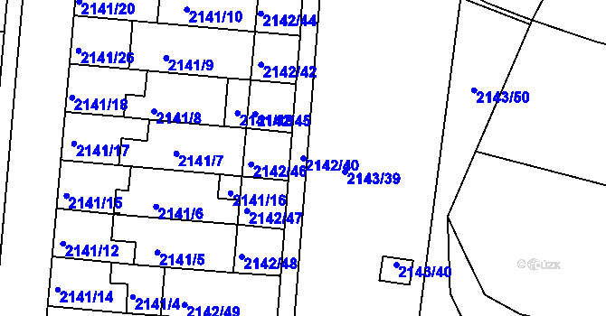 Parcela st. 2142/40 v KÚ Hulín, Katastrální mapa