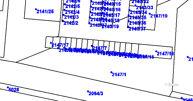 Parcela st. 2147/8 v KÚ Hulín, Katastrální mapa