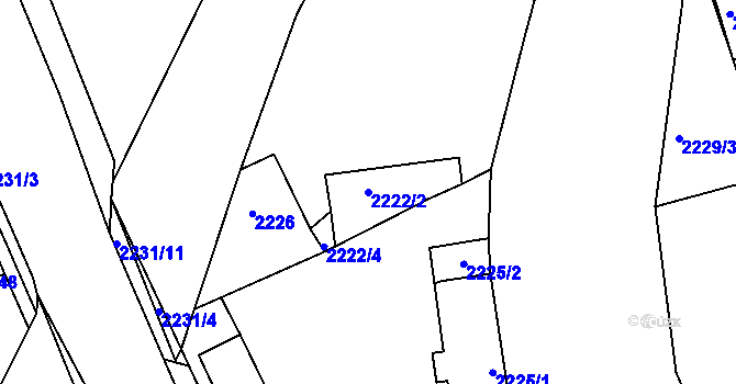 Parcela st. 2222/2 v KÚ Hulín, Katastrální mapa