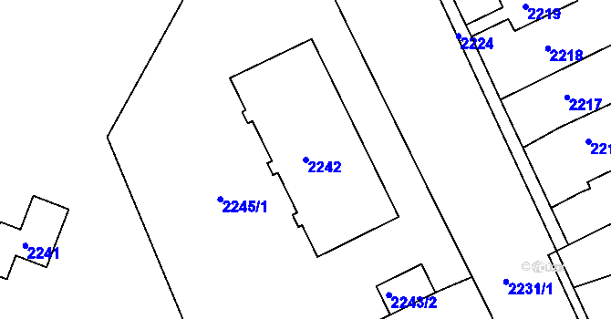 Parcela st. 2242 v KÚ Hulín, Katastrální mapa
